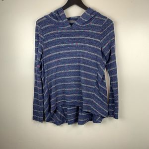 Cherish Blue Stripe Long Sleeve Hooded Shirt Small